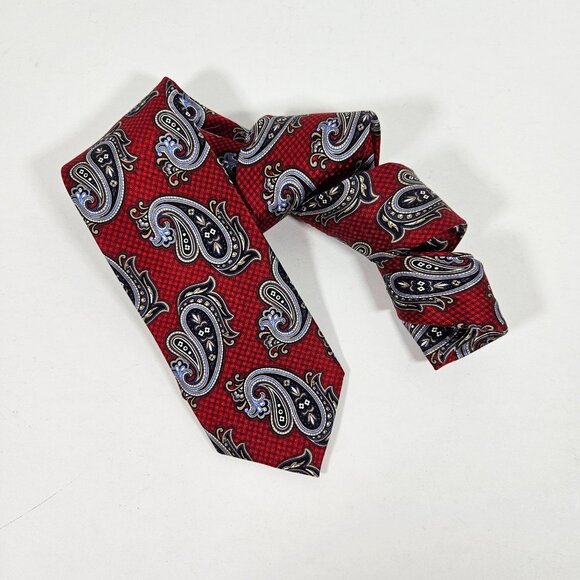JZ Richards Red & Black Paisley Silk Tie Classic Necktie Handmade In USA - Picture 12 of 12